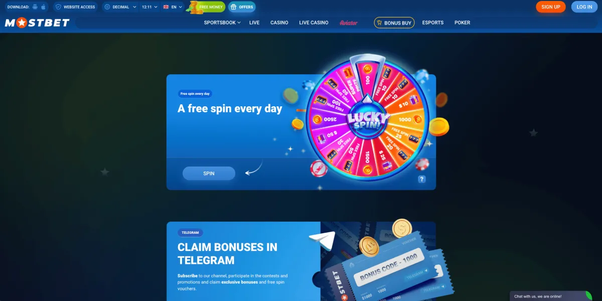 Podgląd strony z promocją darmowych pieniędzy w Mostbet